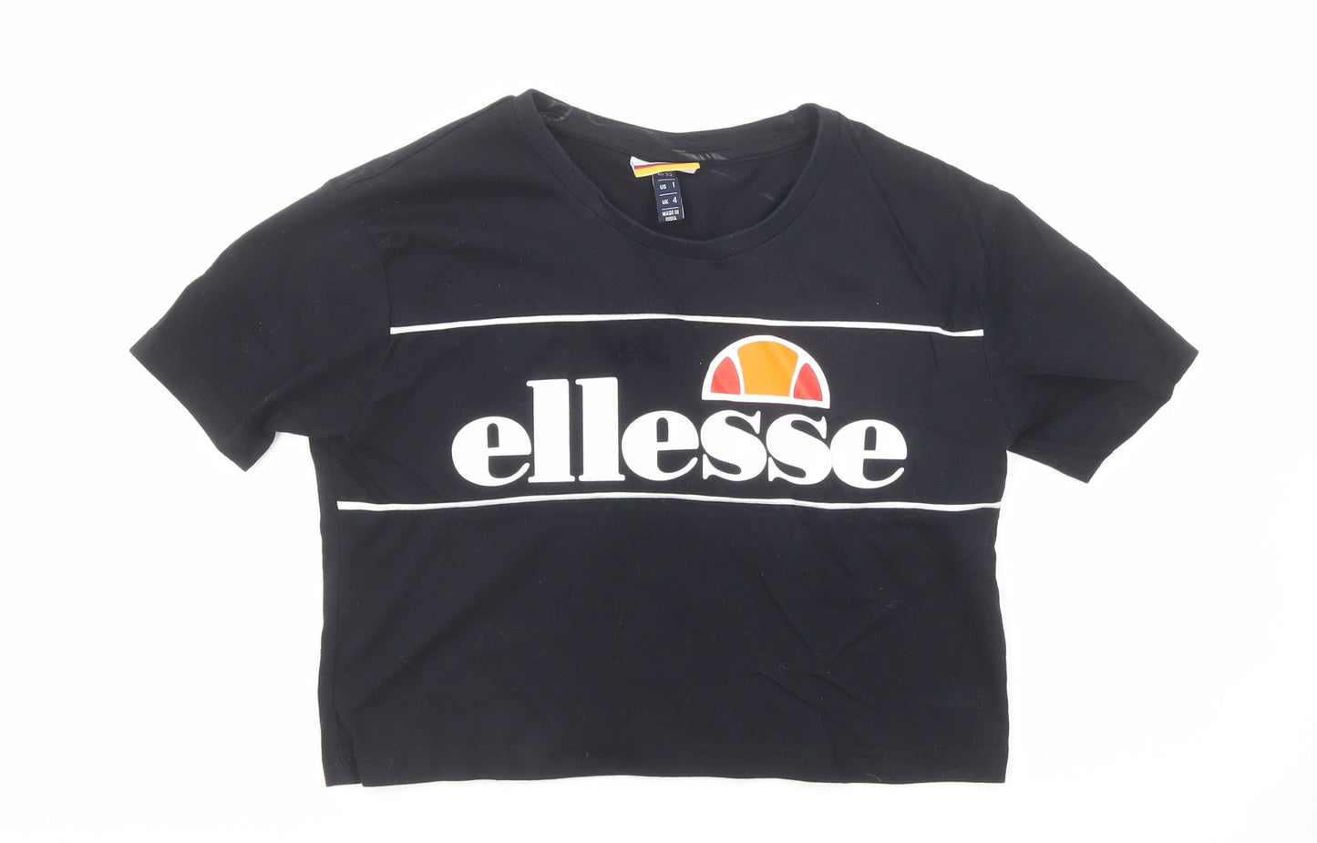 ellesse Womens Black Cotton Basic T-Shirt Size 4 Round Neck