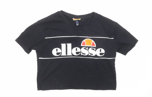 ellesse Womens Black Cotton Basic T-Shirt Size 4 Round Neck