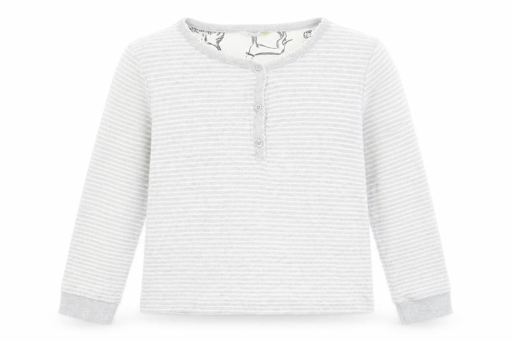 John Lewis Girls Grey Round Neck Striped Cotton Pullover Jumper Size 9 Years Button