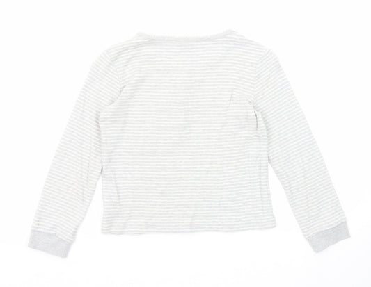 John Lewis Girls Grey Round Neck Striped Cotton Pullover Jumper Size 9 Years Button