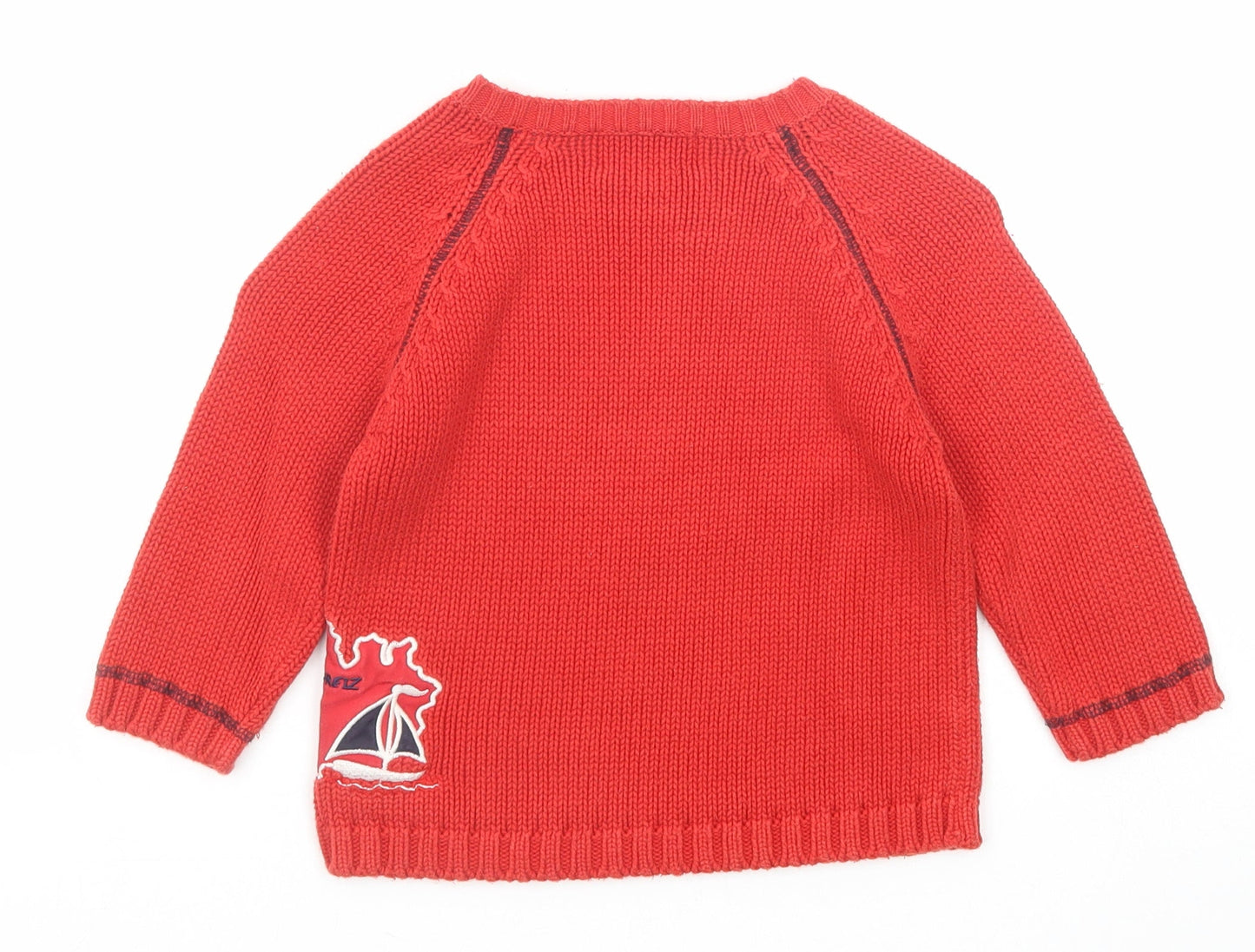Anne Ar Breiz Boys Red Round Neck Cotton Pullover Jumper Size 4 Years Button