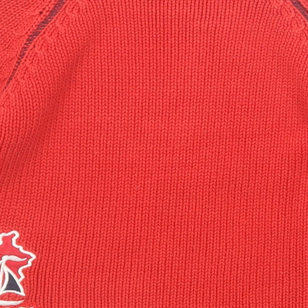 Anne Ar Breiz Boys Red Round Neck Cotton Pullover Jumper Size 4 Years Button