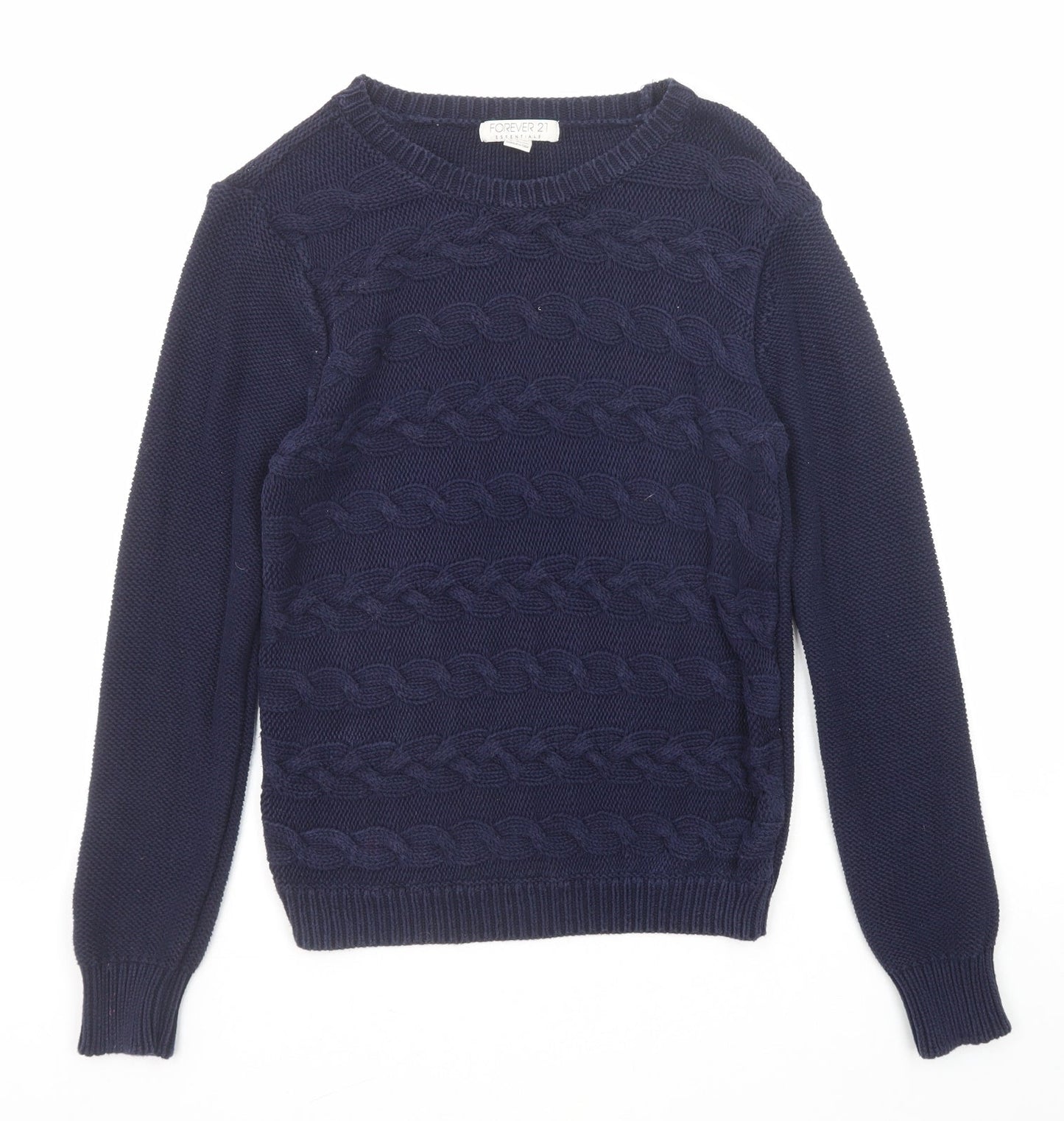 FOREVER 21 Womens Blue Round Neck Cotton Pullover Jumper Size M