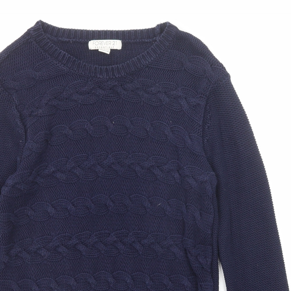 FOREVER 21 Womens Blue Round Neck Cotton Pullover Jumper Size M