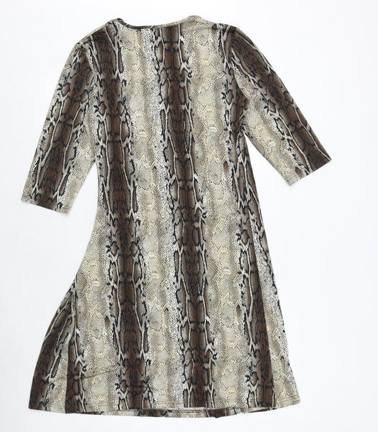 Kirsten Womens Brown Animal Print Polyester Trapeze & Swing Size 12 V-Neck Pullover - Snakeskin Pattern