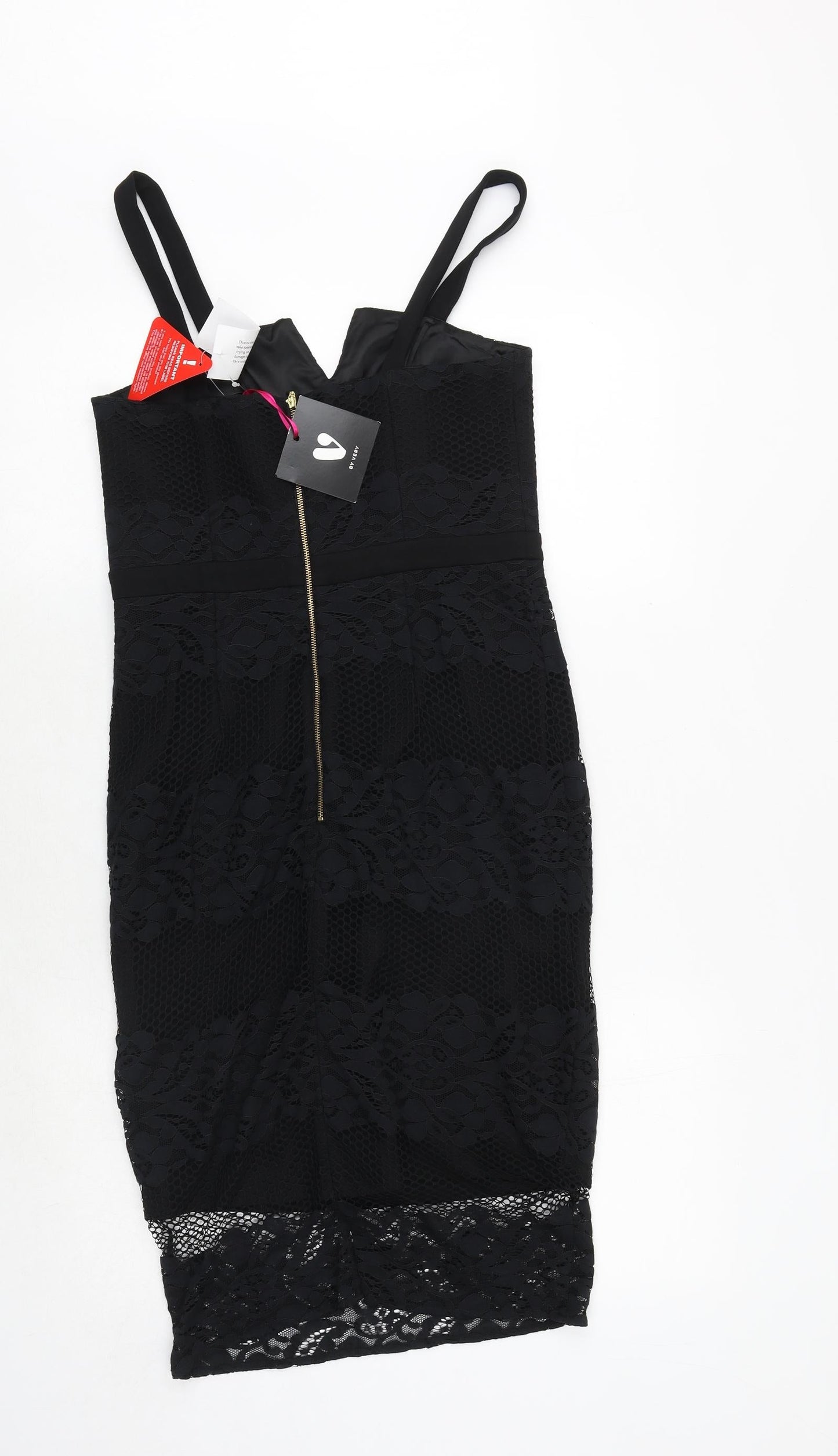 Very Womens Black Polyamide Slip Dress Size 10 V-Neck Zip