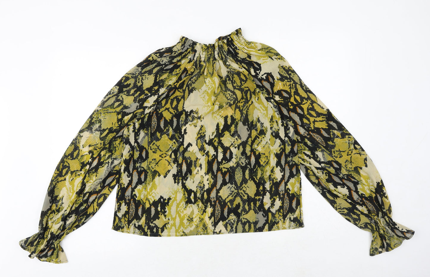 Marks and Spencer Womens Yellow Animal Print Polyester Basic Blouse Size 8 High Neck - Snakeskin Pattern