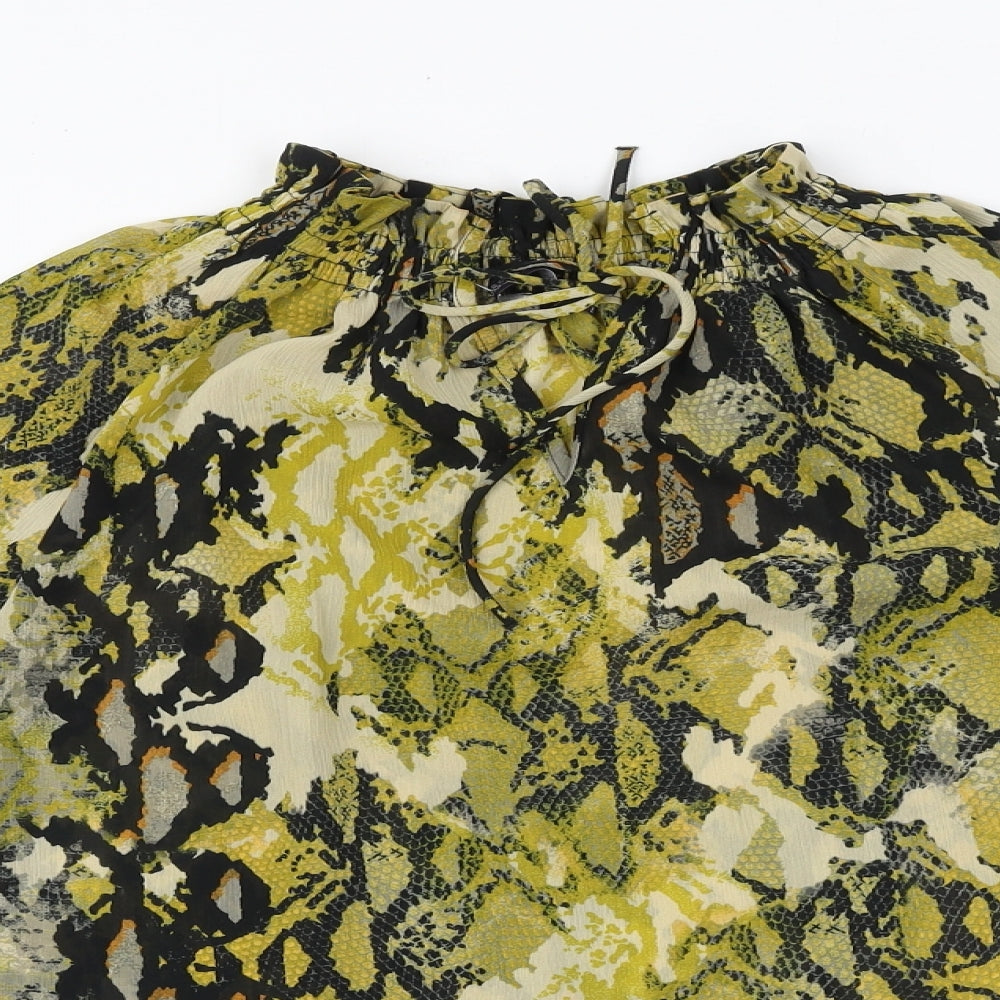 Marks and Spencer Womens Yellow Animal Print Polyester Basic Blouse Size 8 High Neck - Snakeskin Pattern
