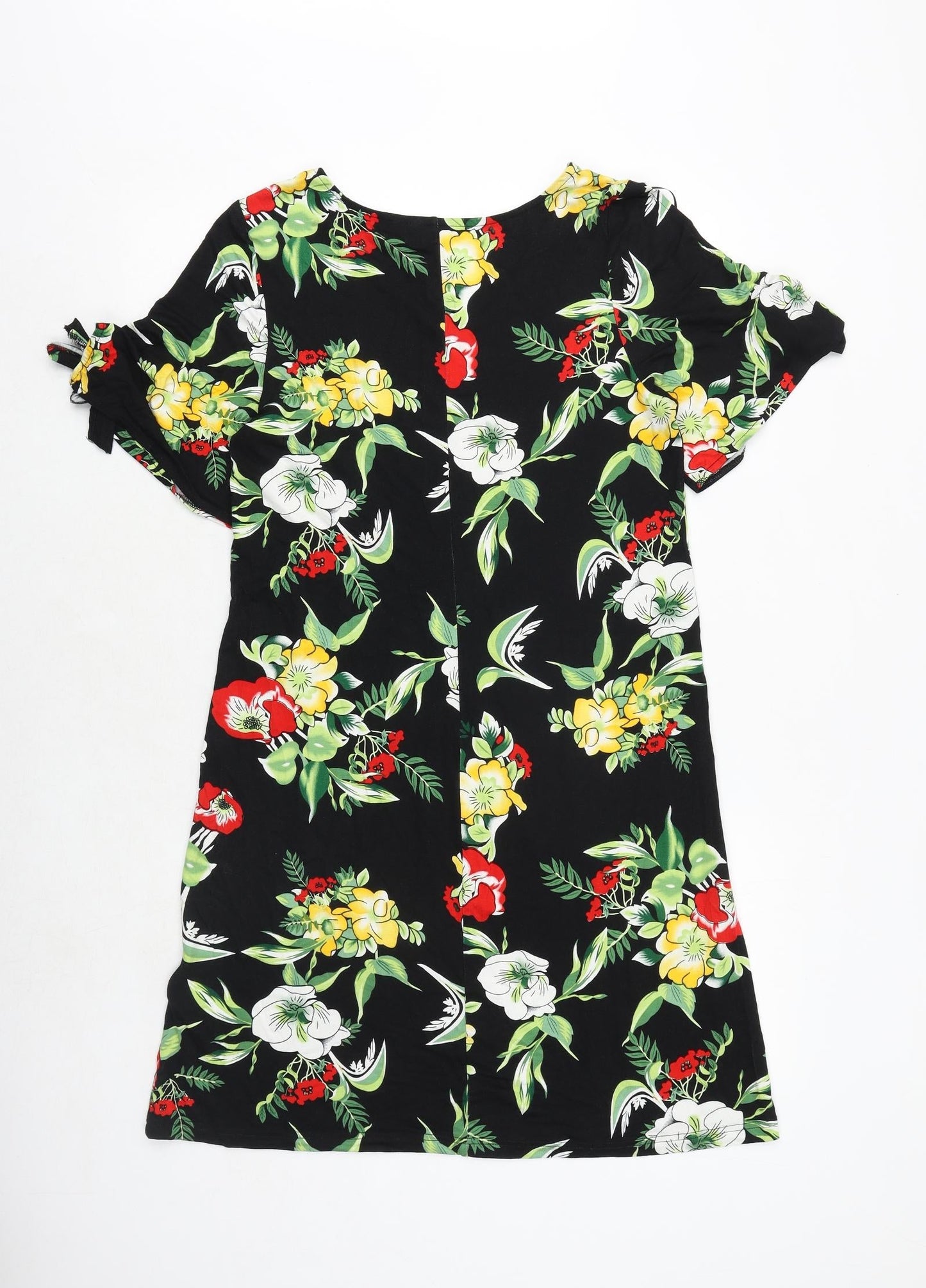 BPC Womens Black Floral Viscose A-Line Size S V-Neck Pullover - Cold Shoulder