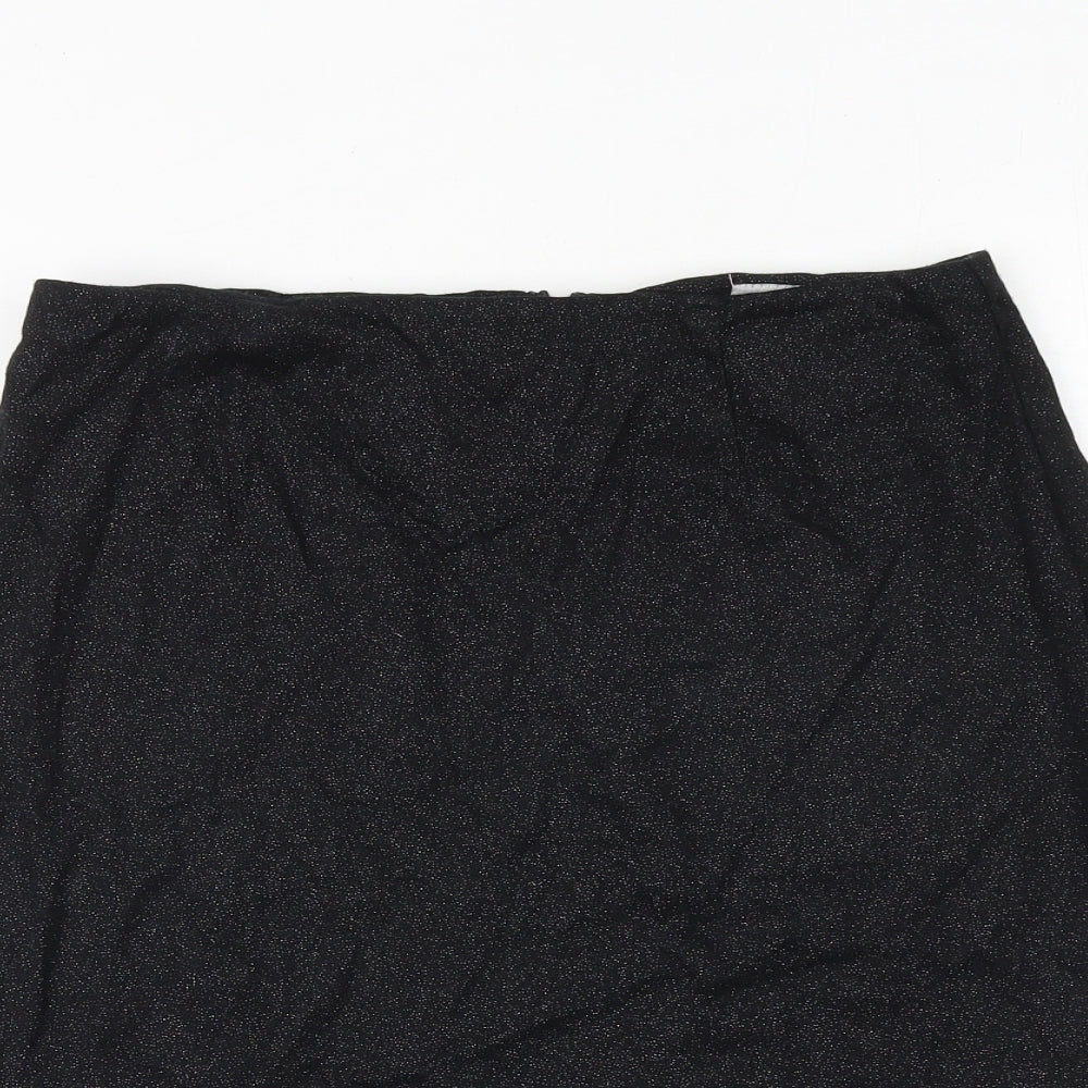 Warehouse Womens Black Cotton A-Line Skirt Size 12 Zip