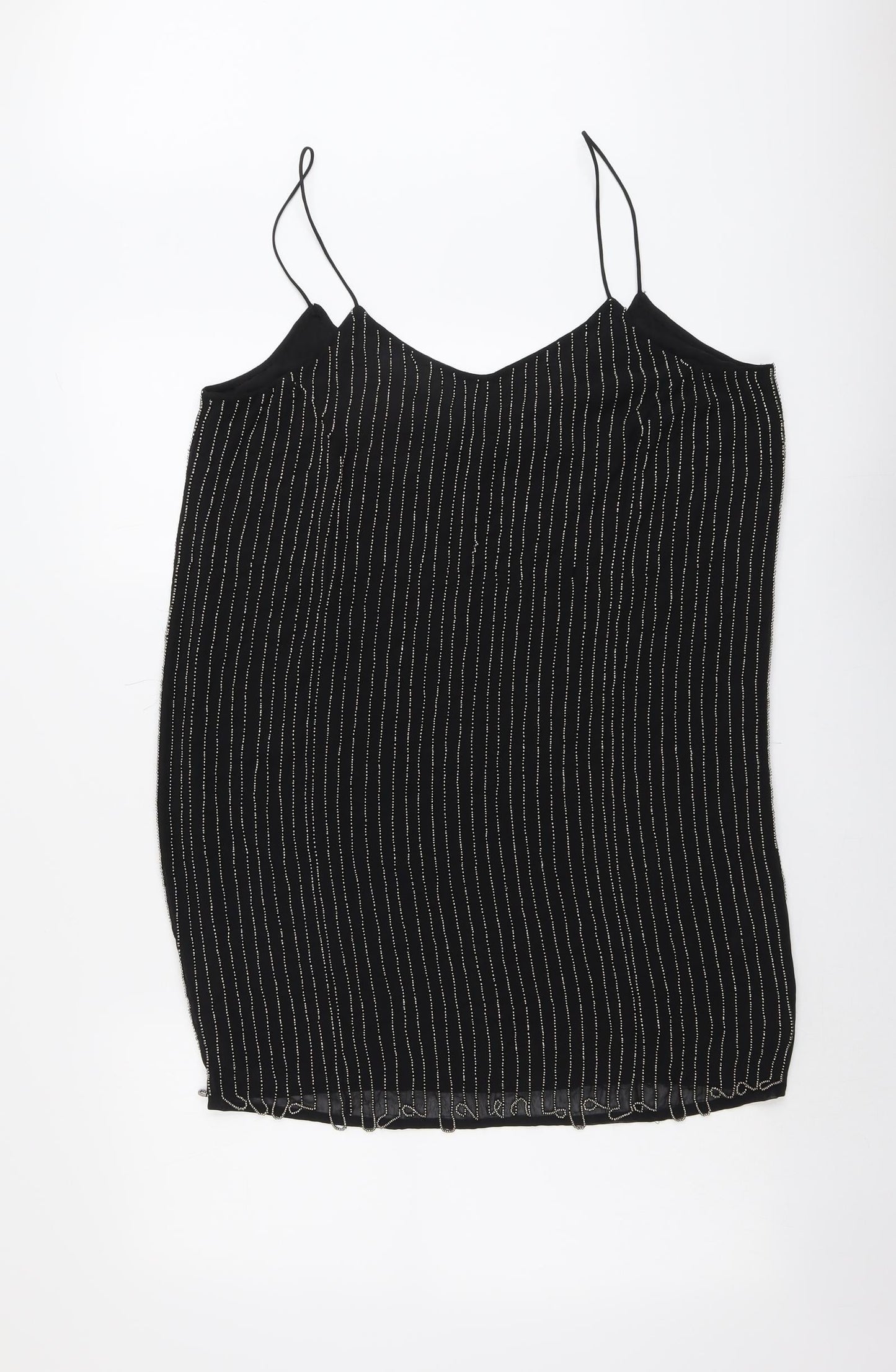 Glamorous Womens Black Striped Polyester Slip Dress Size M V-Neck Pullover