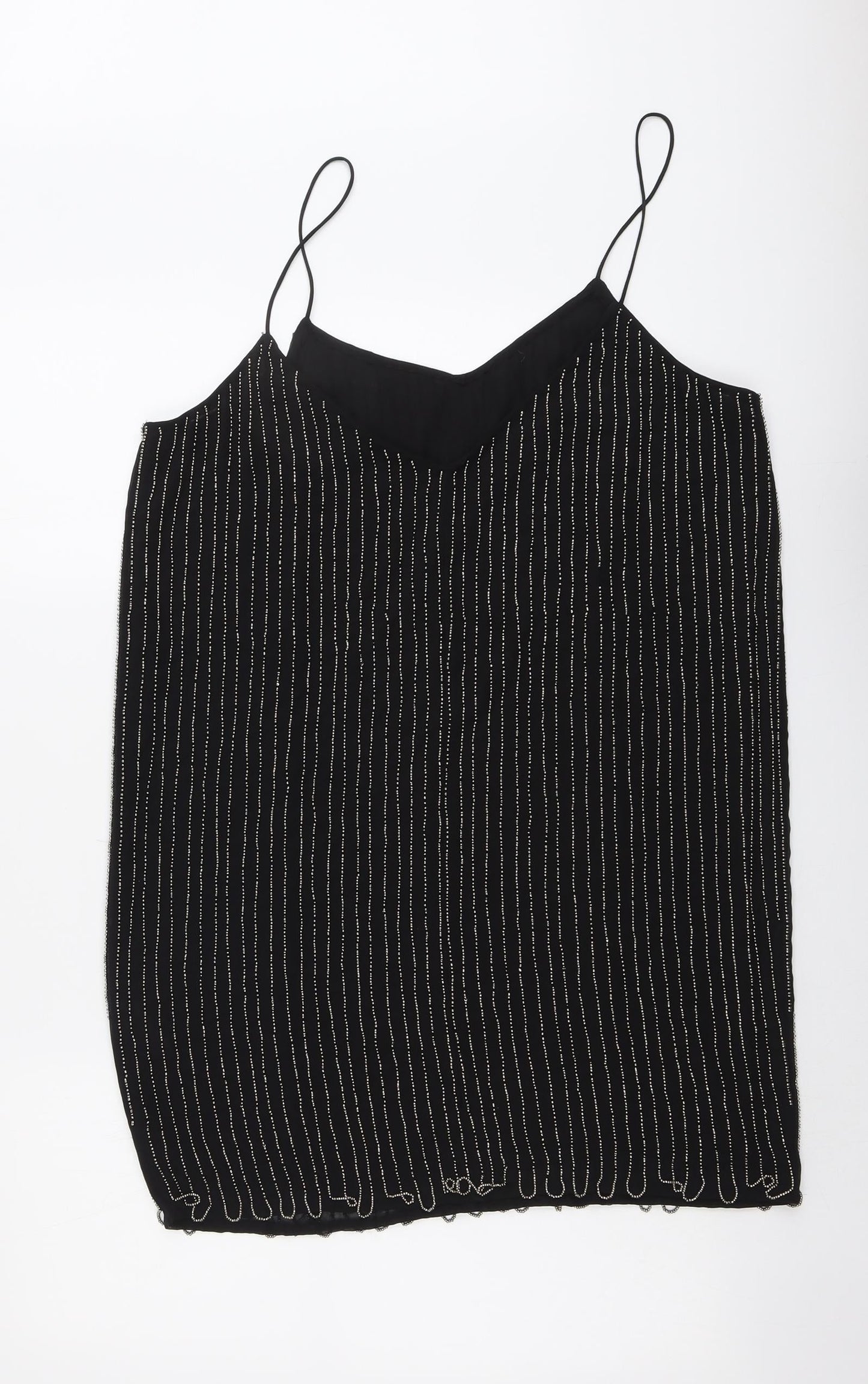 Glamorous Womens Black Striped Polyester Slip Dress Size M V-Neck Pullover
