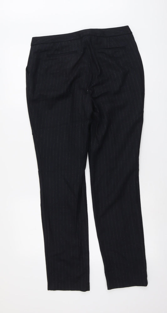 Marks and Spencer Womens Blue Striped Viscose Trousers Size 12 L30 in Regular Button