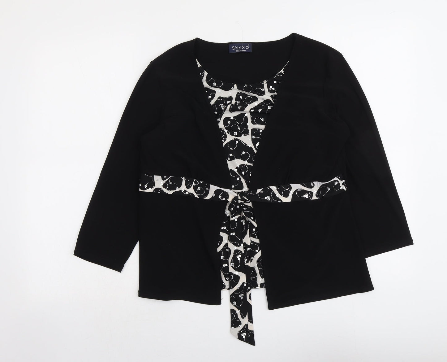 Saloos Womens Black Geometric Polyester Basic Blouse Size M Round Neck - Twin Set