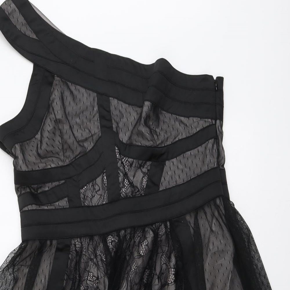 Therapy Womens Black Geometric Polyamide Trapeze & Swing Size 12 One Shoulder Zip