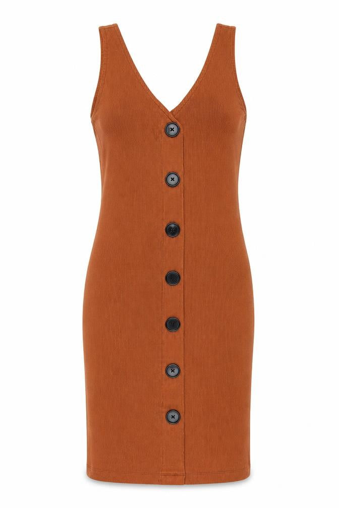Forever 21 Womens Brown Polyester Tank Dress Size XL V-Neck Pullover