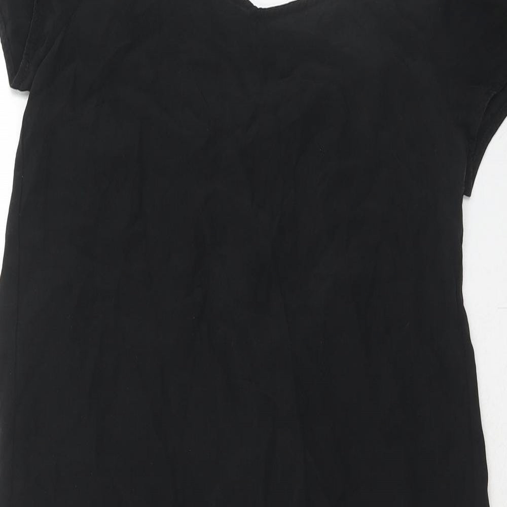 Topshop Womens Black Silk A-Line Size 8 Round Neck Pullover