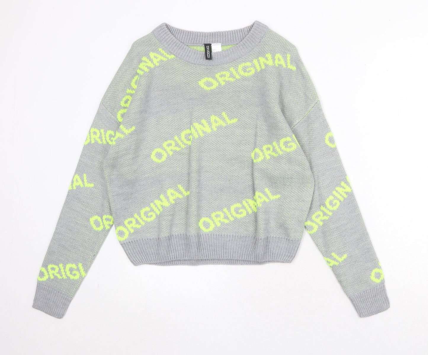 Divided by H&M Womens Grey Round Neck Geometric Acrylic Pullover Jumper Size S - Original