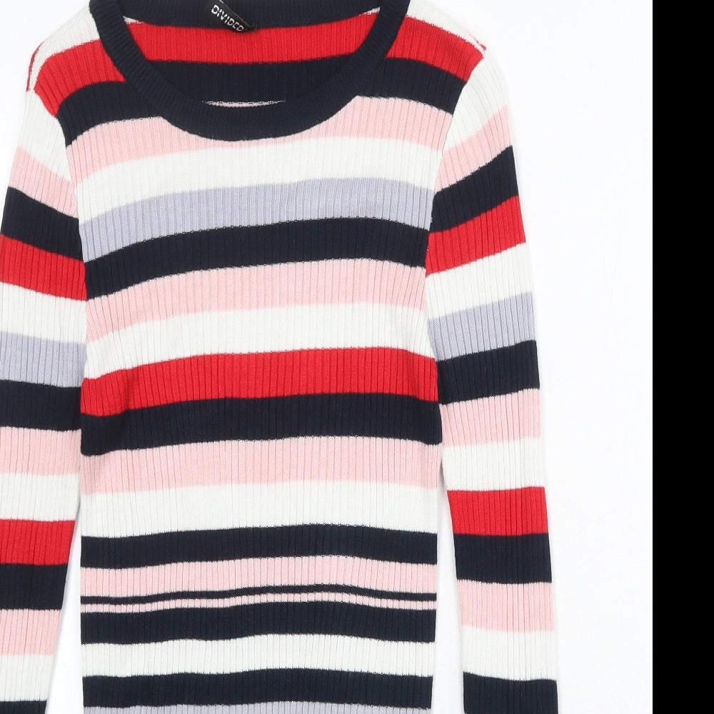 Divided by H&M Womens Multicoloured Round Neck Striped Acrylic Pullover Jumper Size S