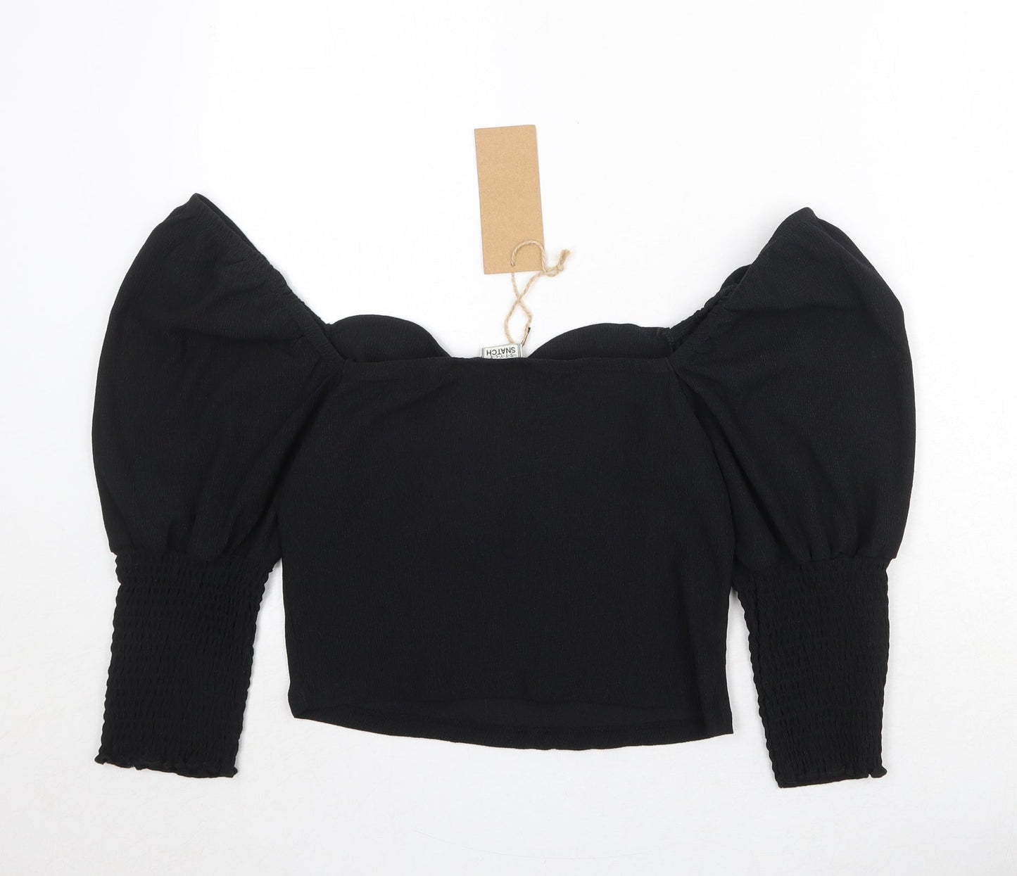 Style Snatch Womens Black Polyester Cropped Blouse Size L Round Neck