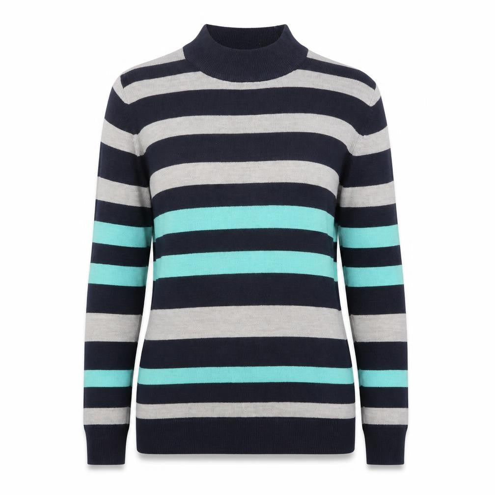 Marks and Spencer Womens Blue High Neck Striped Acrylic Pullover Jumper Size 10