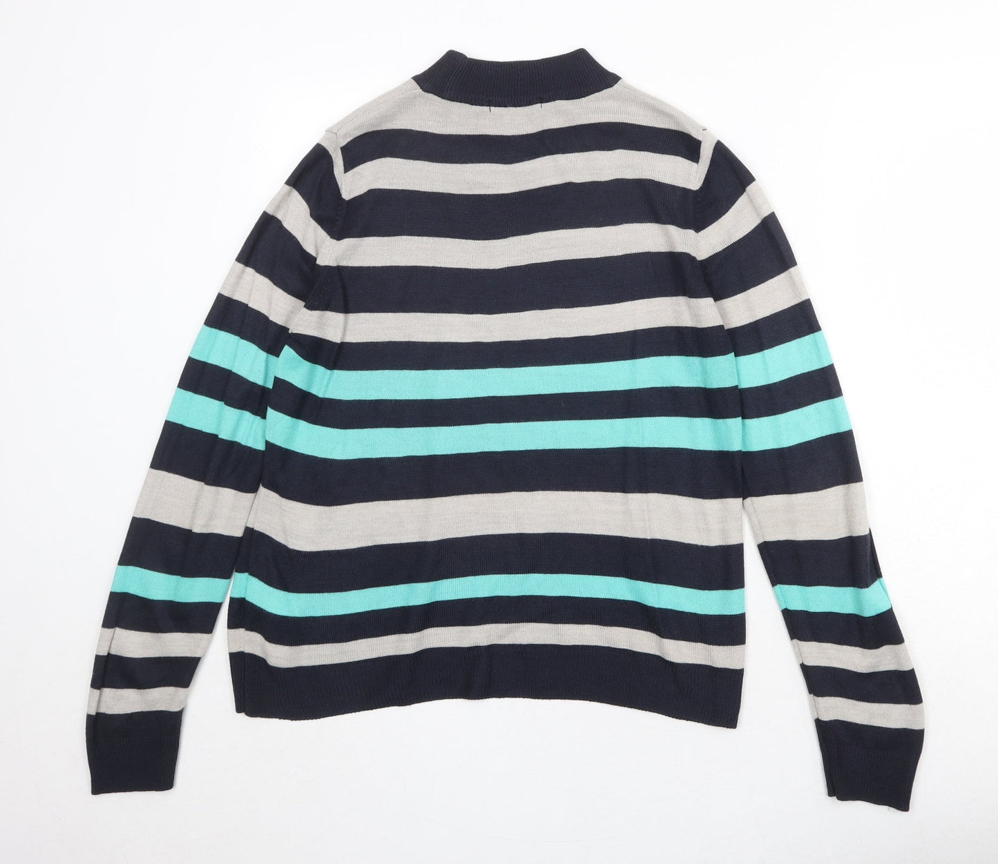 Marks and Spencer Womens Blue High Neck Striped Acrylic Pullover Jumper Size 10