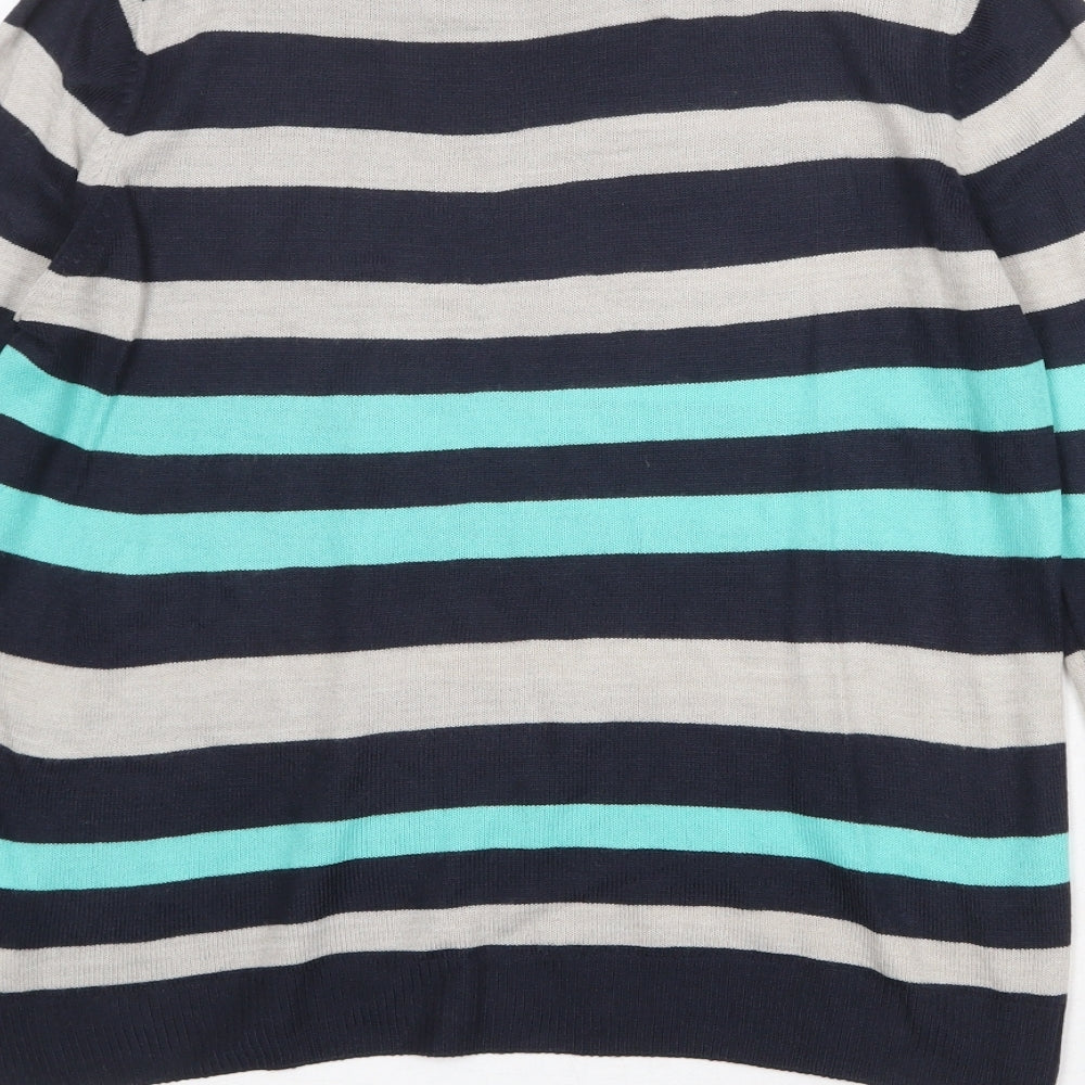 Marks and Spencer Womens Blue High Neck Striped Acrylic Pullover Jumper Size 10