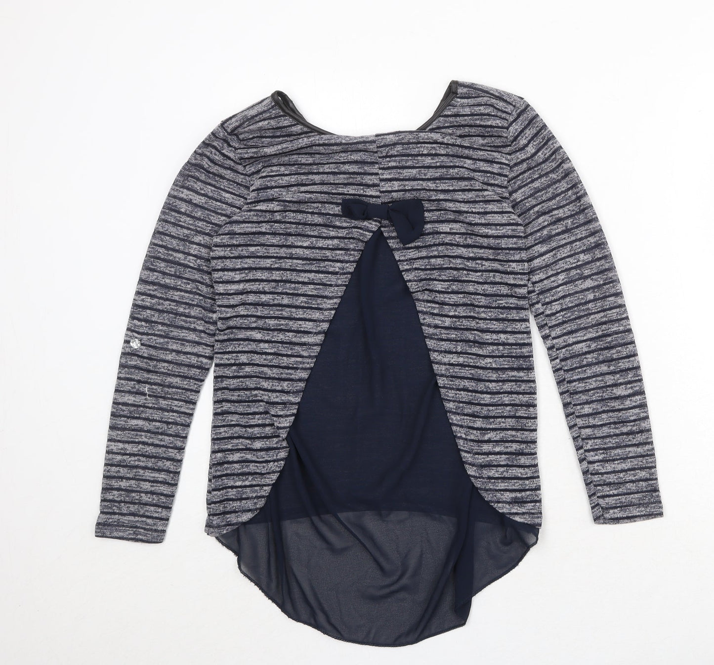 Quiz Womens Blue Round Neck Striped Polyester Pullover Jumper Size 8