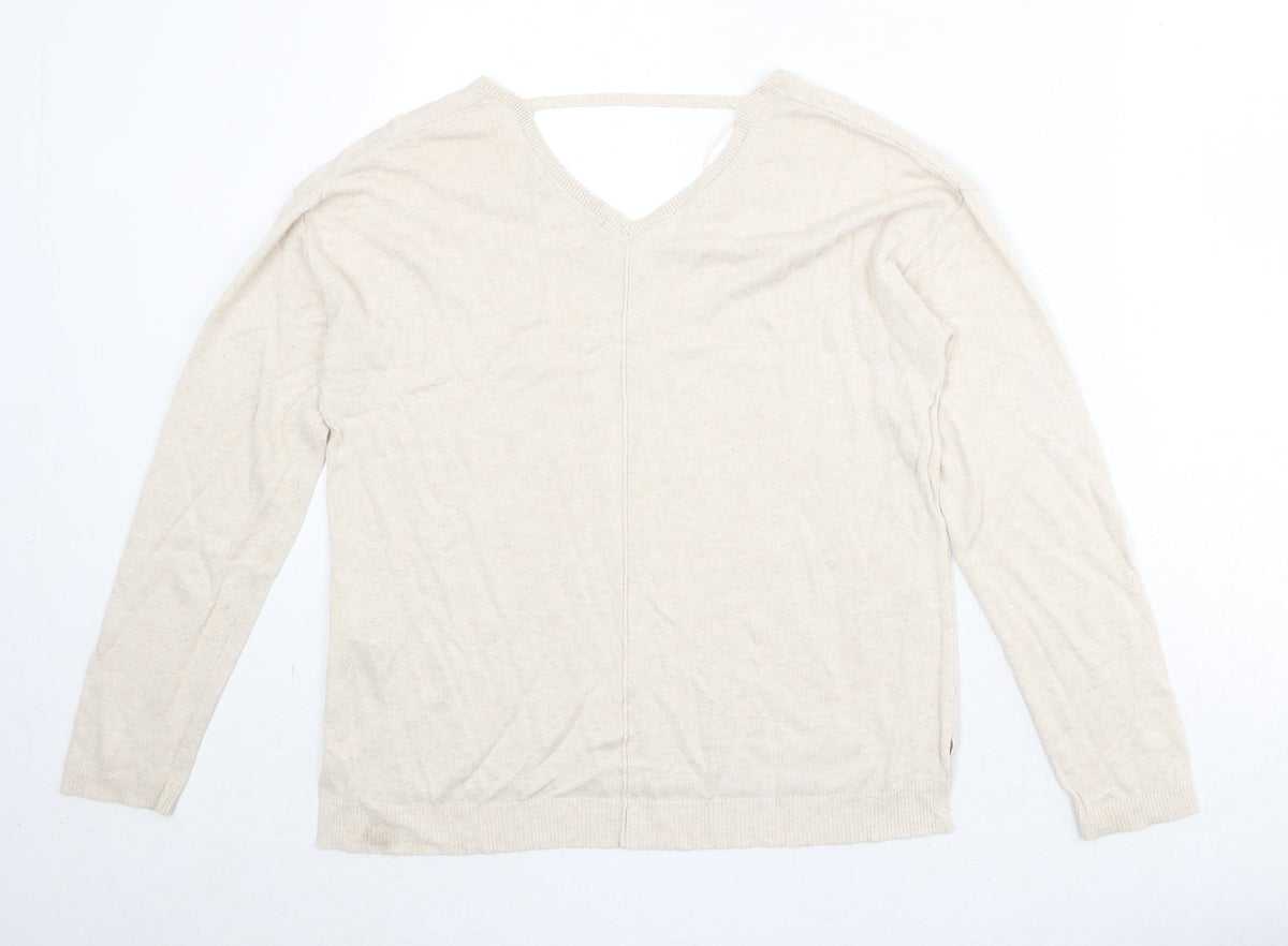 Marks and Spencer Womens Beige V-Neck Viscose Pullover Jumper Size 12