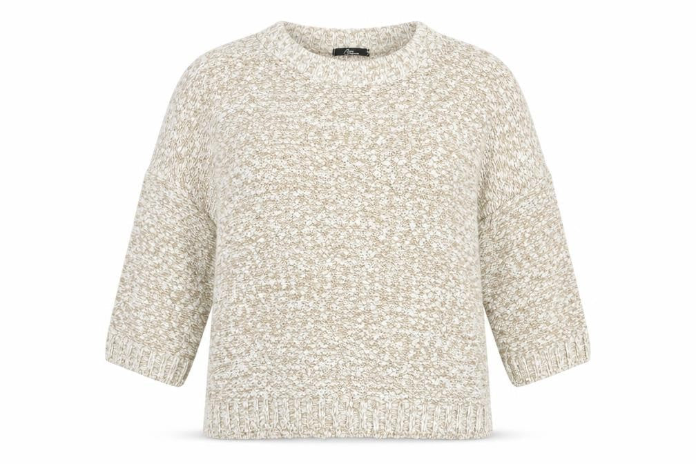 Front view of bonmar women’s beige round neck acrylic jumper, size L