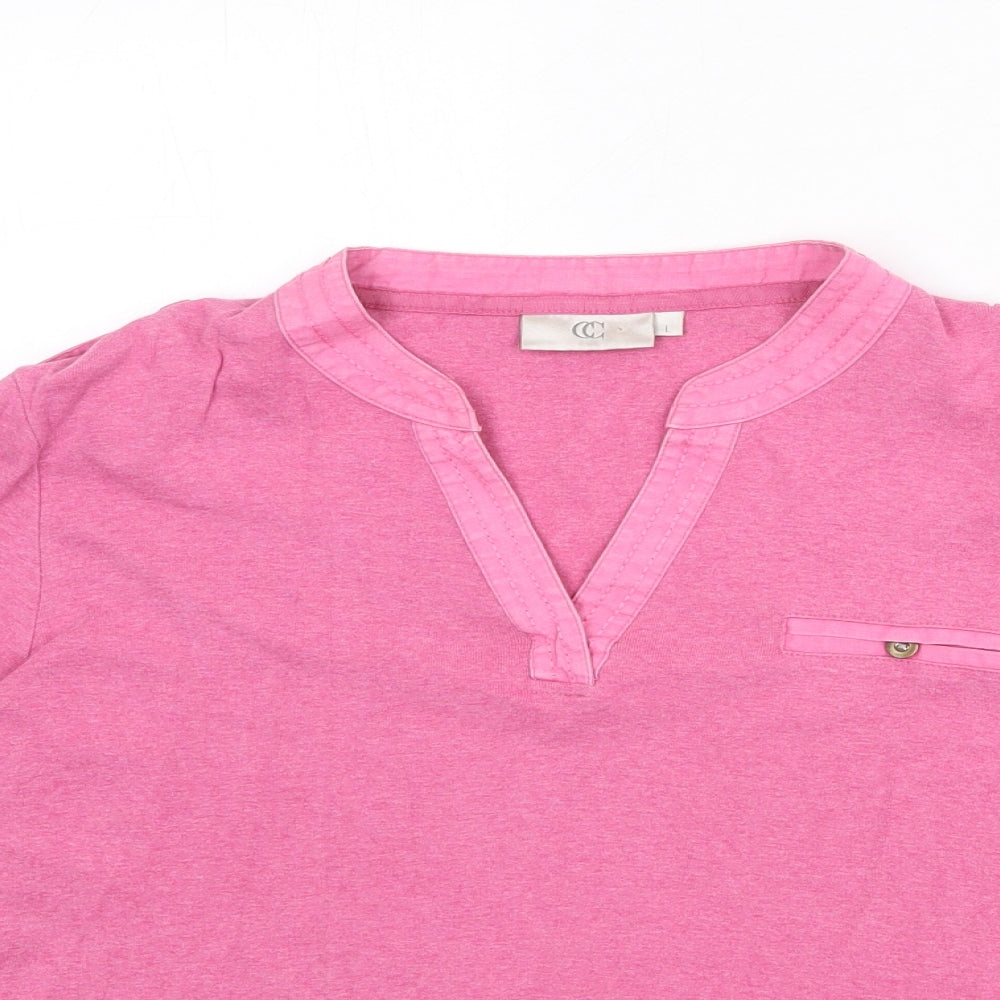 CC Womens Pink Cotton Basic T-Shirt Size L V-Neck