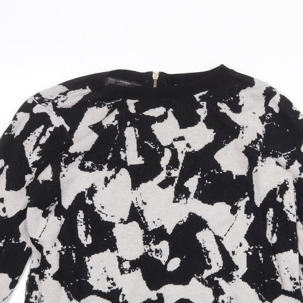 H&M Womens Black Round Neck Geometric Viscose Pullover Jumper Size S