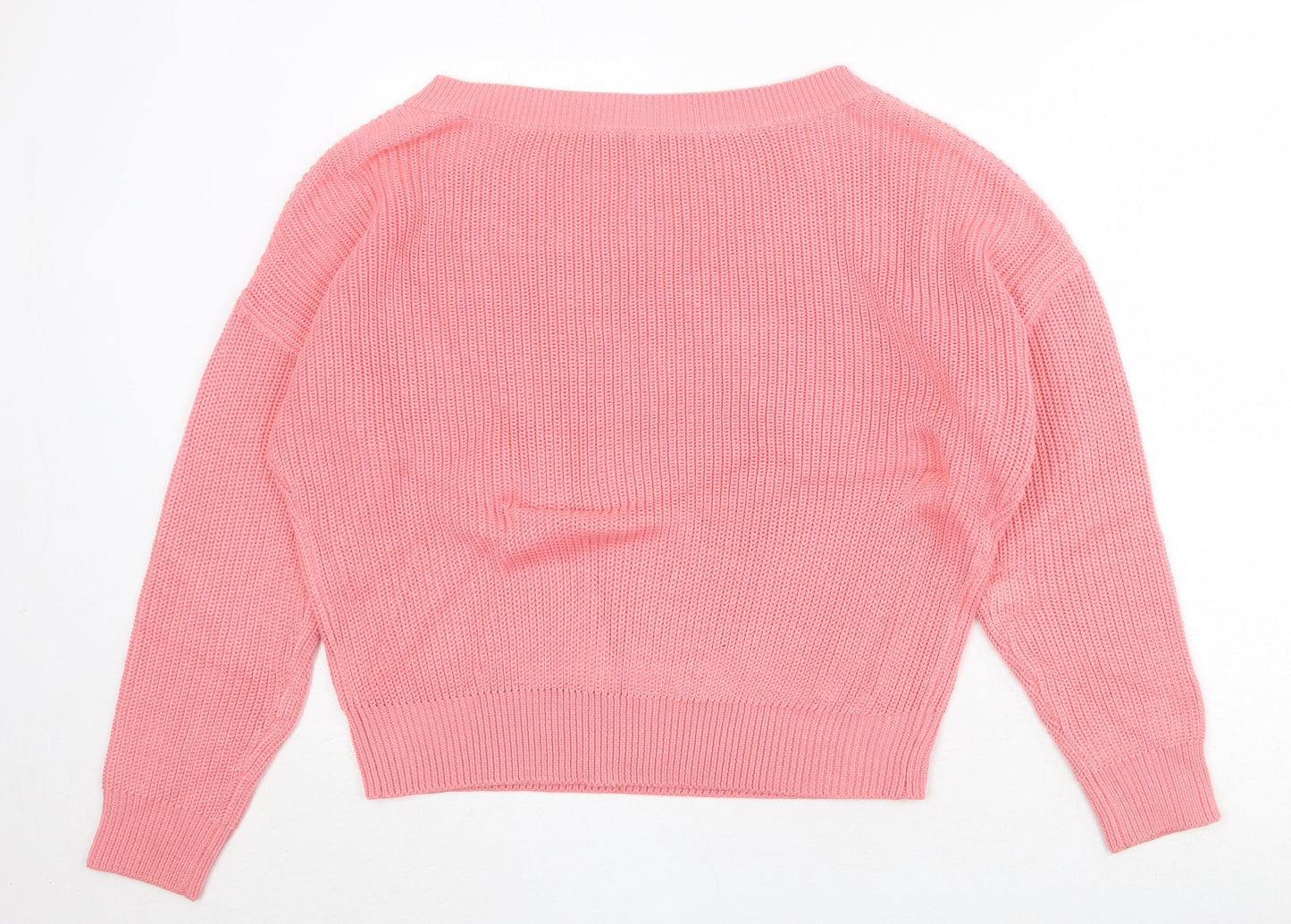Divided by H&M Womens Pink V-Neck Acrylic Pullover Jumper Size L