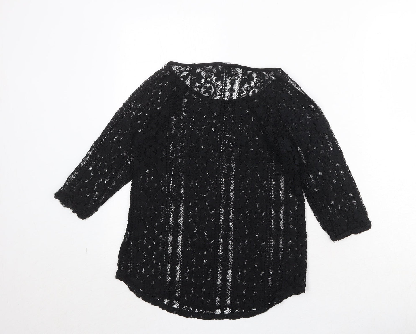 Warehouse Womens Black Geometric Polyester Basic Blouse Size 6 Round Neck