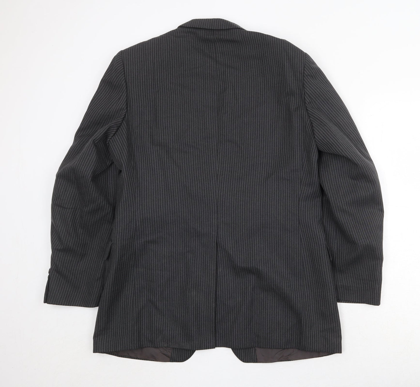St Michael Mens Grey Striped Polyester Jacket Suit Jacket Size 42 Regular