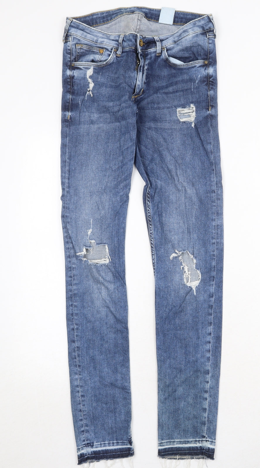 H&M Womens Blue Cotton Straight Jeans Size 31 in Regular Zip