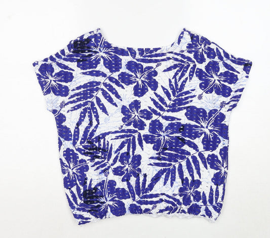 Klass Womens Blue Floral Viscose Basic Blouse Size L Round Neck