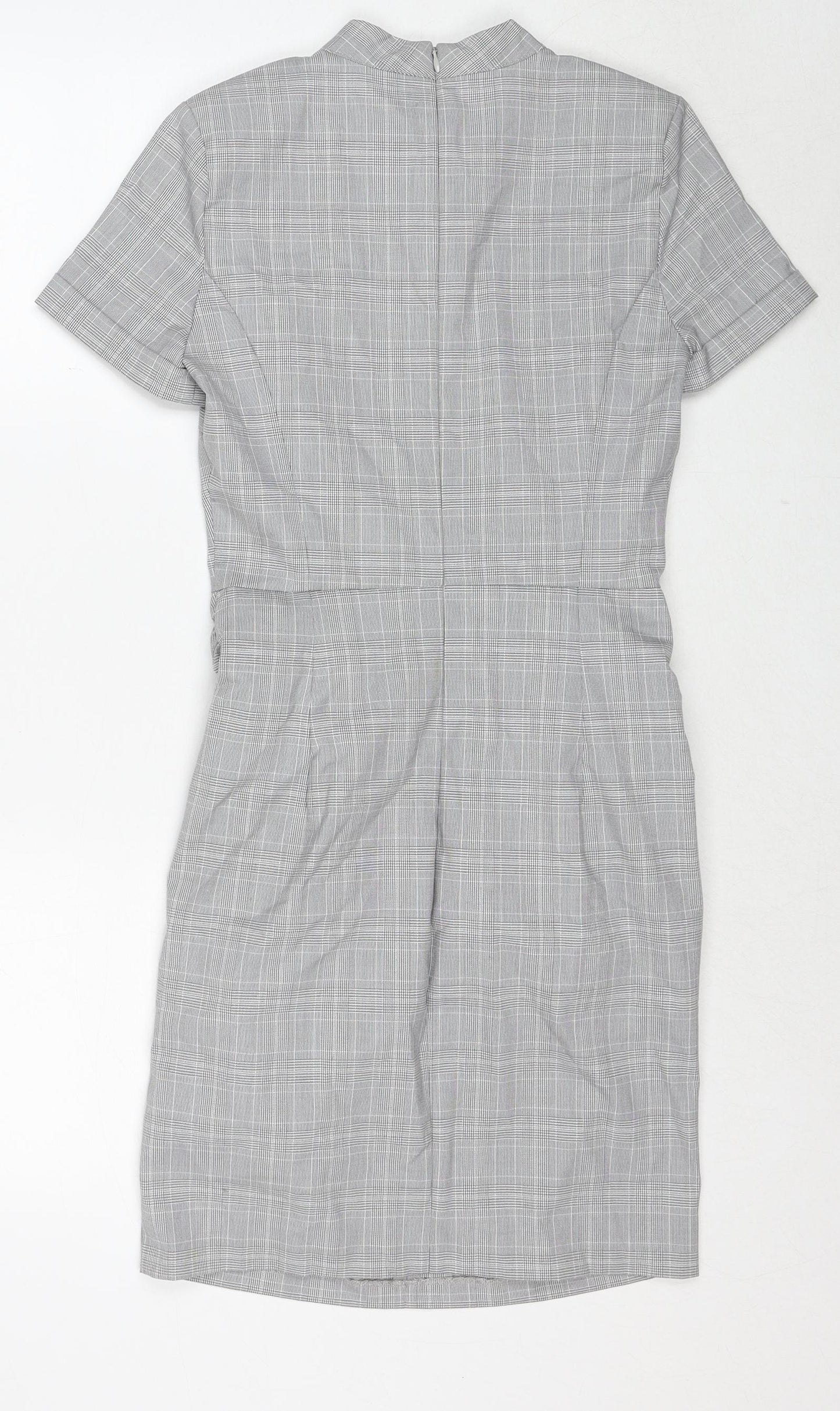 Zara Womens Grey Plaid Polyester A-Line Size S Round Neck Zip