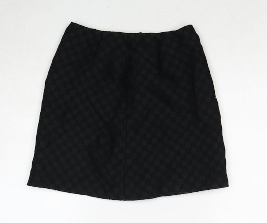 Harrods Womens Black Geometric Polyester A-Line Skirt Size S Zip