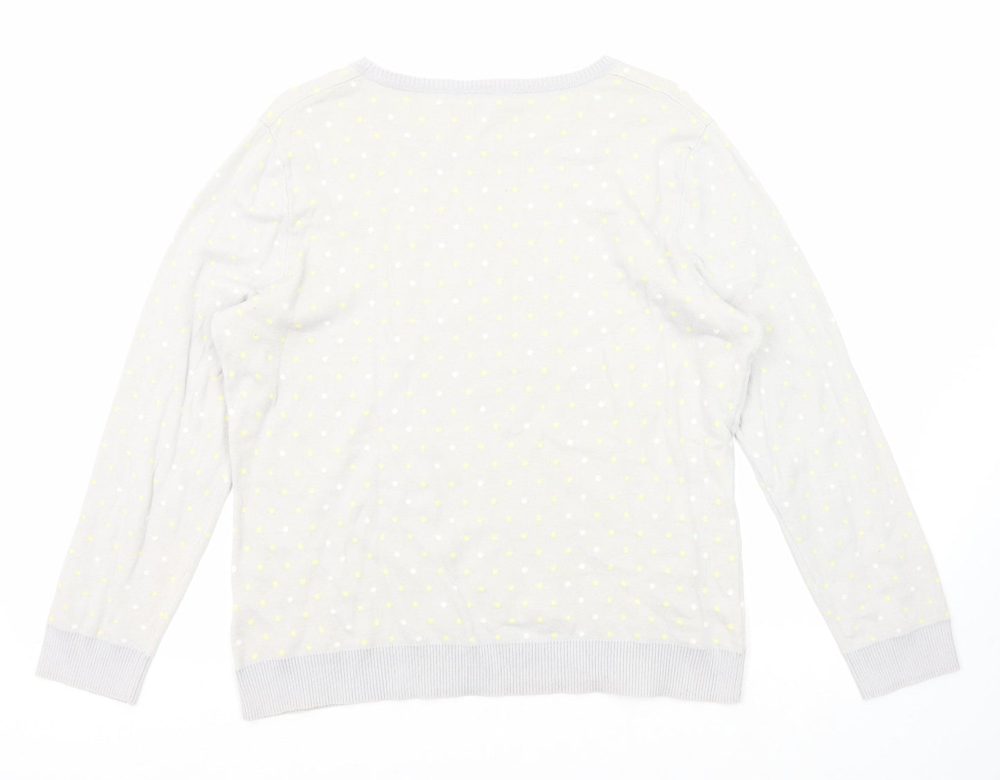 Cotswold Womens Grey Round Neck Polka Dot Cotton Pullover Jumper Size L