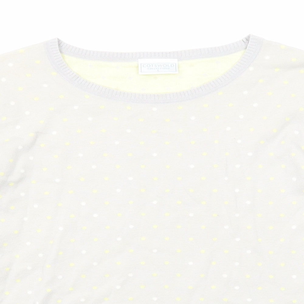 Cotswold Womens Grey Round Neck Polka Dot Cotton Pullover Jumper Size L