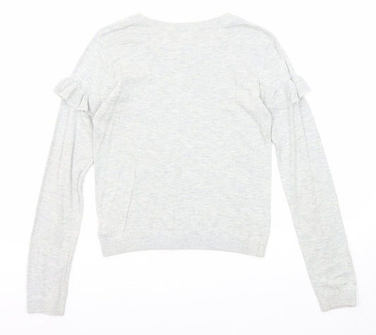 NEXT Girls Grey Round Neck Cotton Pullover Jumper Size 12 Years Pullover
