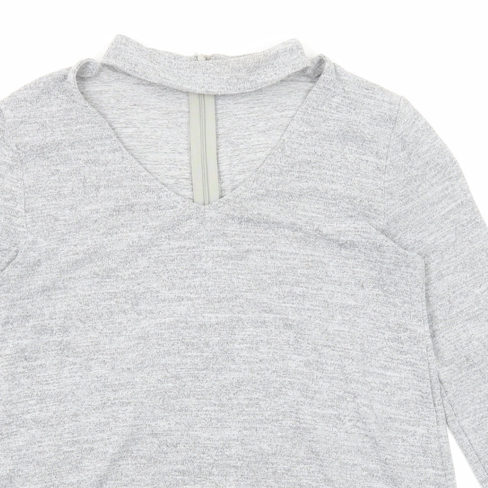 Quiz Womens Grey V-Neck Viscose Pullover Jumper Size 8
