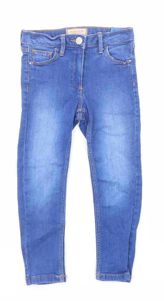 NEXT Girls Blue Cotton Skinny Jeans Size 6 Years Regular Zip