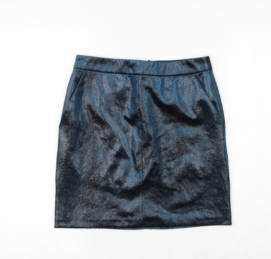 Topshop Womens Blue Polyester A-Line Skirt Size 8 Zip
