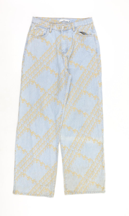 Adika Womens Blue Geometric Cotton Straight Jeans Size S Regular Zip