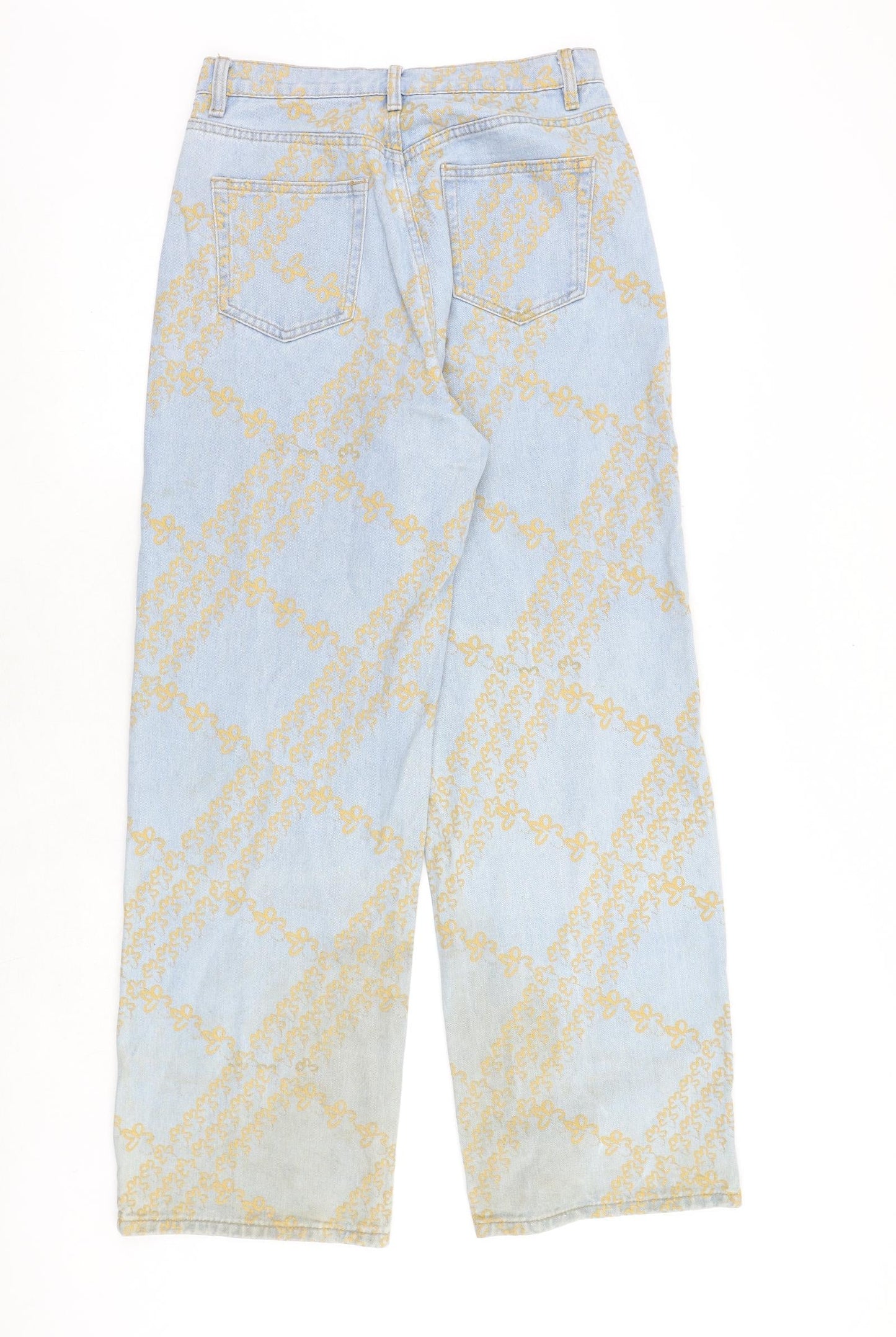 Adika Womens Blue Geometric Cotton Straight Jeans Size S Regular Zip