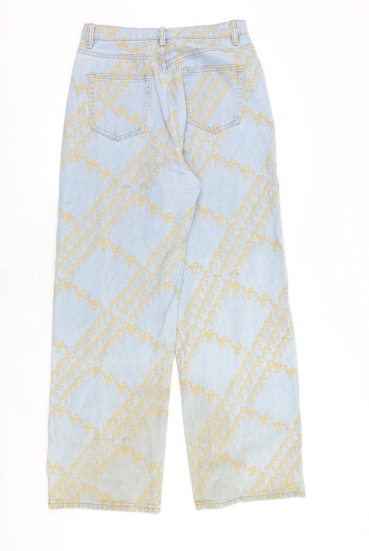 Adika Womens Blue Geometric Cotton Straight Jeans Size S Regular Zip