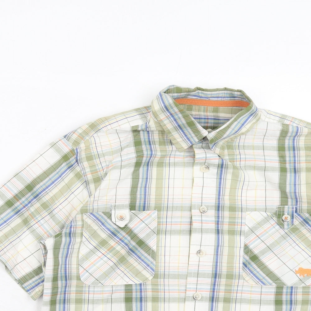 Dunnes Stores Boys Green Plaid Cotton Basic Button-Up Size 10 Years Collared Button