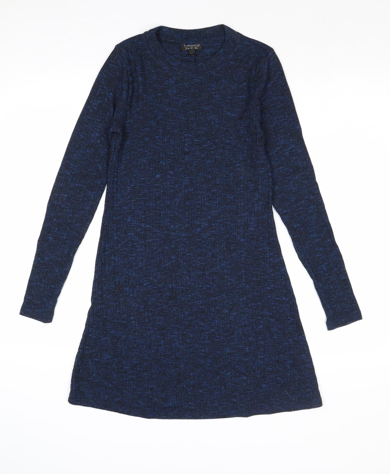 Topshop Womens Blue Polyester Jumper Dress Size 8 Round Neck Pullover